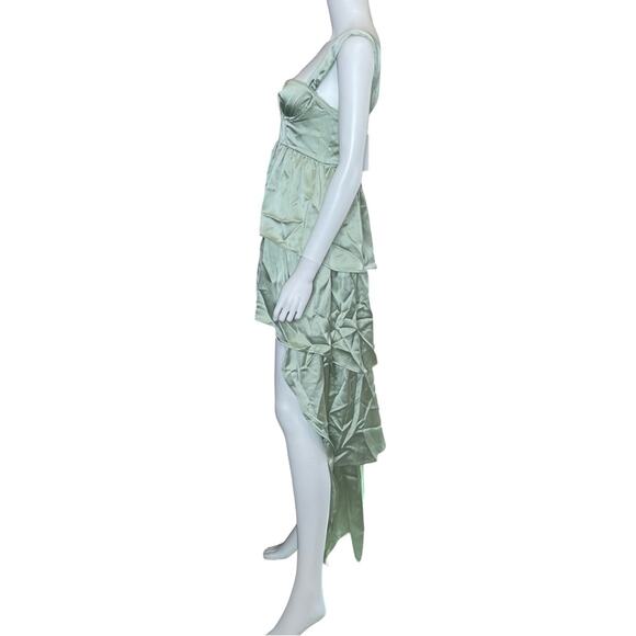 WeWoreWhat Corset High Low Maxi in Fog Green Satin Charmeuse Women’s Sz 4 - Picture 3 of 7